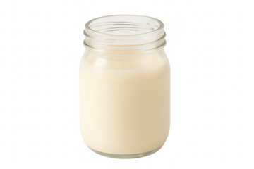 Soy milk in glass jar isolated with transparent background