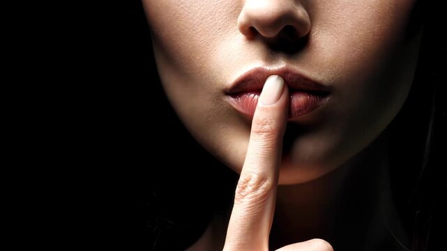 The Hush of Secrets: An intimate portrait, a poised finger gently touches the delicate lip, signaling a moment of discretion and shared mystery. The hushed atmosphere amplifies a feeling of intrigue.