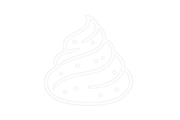 Poop emoji outline, white line art style representing a pile of feces, transparent background vector for design