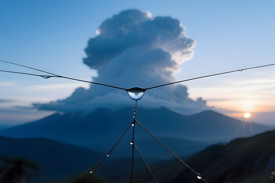 Dew Drops on Wires at Sunset