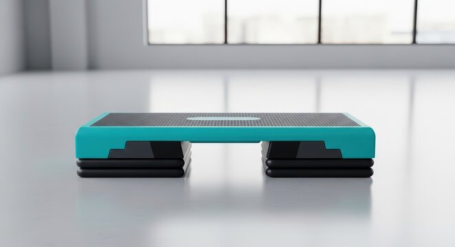 Adjustable aerobic step platform in modern gym environment
