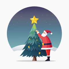 Santa Claus Decorating Christmas Tree with Star Topper