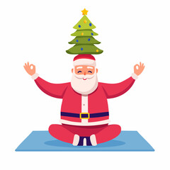 Zen Santa Claus Meditating with Christmas Tree on Head