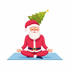 Santa Claus Meditating with Christmas Tree on Head