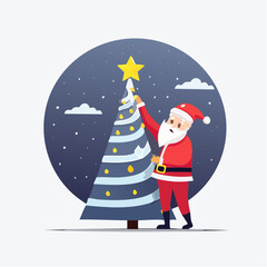 Santa Claus Adorning Christmas Tree with Star Topper