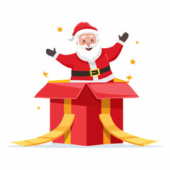 Joyful Santa Claus Emerging from a Big Christmas Gift Box