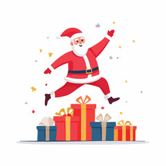 Santa Claus Joyfully Leaping Over Christmas Presents Vector