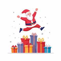 Festive Santa Claus Leaping with Christmas Gifts