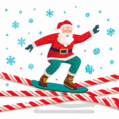 Jolly Santa Claus Snowboarding Fun on Candy Cane Course