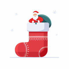Santa Claus with Gift Sack in Festive Christmas Stocking Illustration