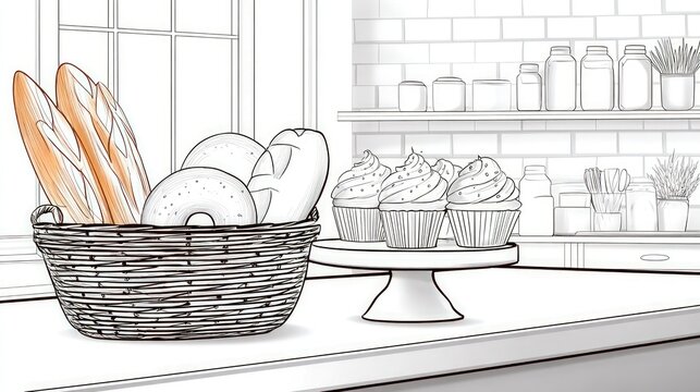 Bakery interior displaying fresh bread and cupcakes