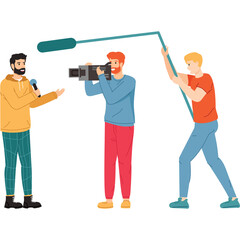 Film Crew Recording Broadcast With Microphone Camera Boom Pole On Transparent Background
