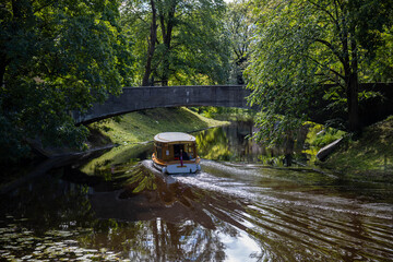 river in the park with boat