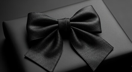 Elegant black gift box with stylish bow on dark background