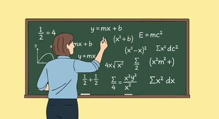 athematics Teacher or Professor Writing Complex Algebra and Calculus Equations on a Chalkboard During a Lesson