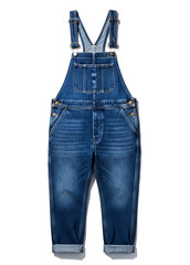 Front View of Blue Jeans Jumpsuit with Straps and Pockets