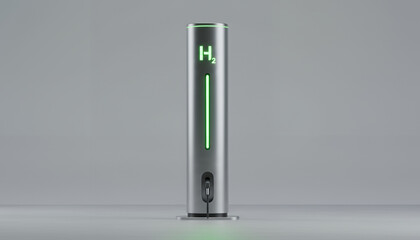 Hydrogen fuel dispenser with green light on a gray background hydrogen refueling station