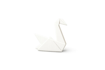 Origami white paper swan art on transparency