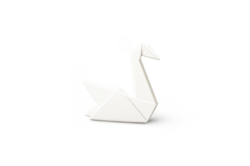 Origami white paper swan art on transparency