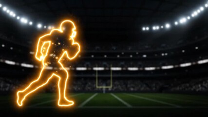 Dynamic Neon Light Illustration of Football Player Running Through Stadium - Powered by Adobe