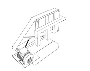 Blueprint Style Belt Sander Grinder Machine Line Art: Detailed Monochrome Engineering Schematic Vector Diagram for Industrial Metal Woodworking Power Tool Depiction, Technical Workshop Equipment CAD