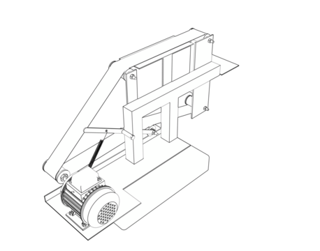 Blueprint Style Belt Sander Grinder Machine Line Art: Detailed Monochrome Engineering Schematic Vector Diagram for Industrial Metal Woodworking Power Tool Depiction, Technical Workshop Equipment CAD