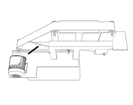 Blueprint Style Belt Sander Grinder Machine Line Art: Detailed Monochrome Engineering Schematic Vector Diagram for Industrial Metal Woodworking Power Tool Depiction, Technical Workshop Equipment CAD