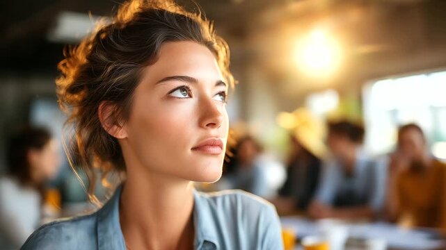 Group of young business people having a meeting or presentation and seminar in the office, portrait of a young businesswoman, under soft office light highlighting teamwork and lead
