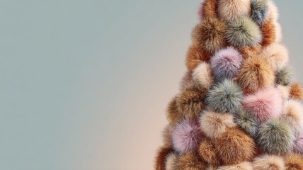 Colorful pom-pom pyramid against soft background