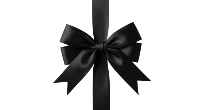 Black Satin Ribbon Bow Tied on a Vertical Strip, isolated on a white or transparent background, cutout, PNG - Powered by Adobe