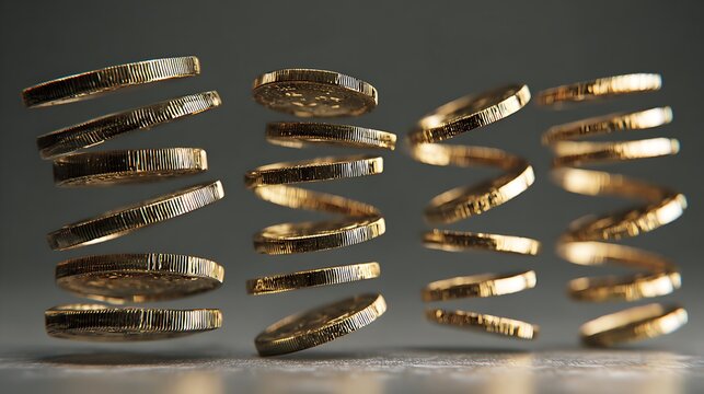 Vector illustration of a 3d gold metal DNA spiral spring symbol object, a concept icon for business on a white and black background, or a separate dollar sign