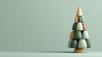 Minimalist wooden christmas tree with pastel green background
