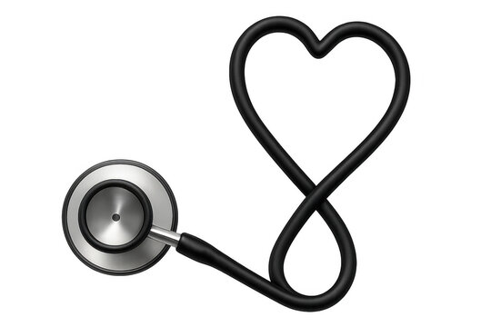 Stethoscope tubing forming a heart shape, representing cardiology, healthcare, and medical care, transparent background