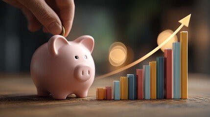 Guardians of savings: a story of hope and financial growth. Growth strategy. Foundations of wealth: man's hand and piggy bank in sunlit scene. Economic growth. Financial report.