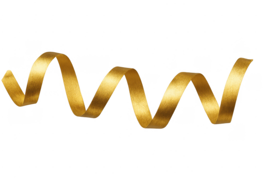 Golden ribbon curling on transparent background celebrating holidays
