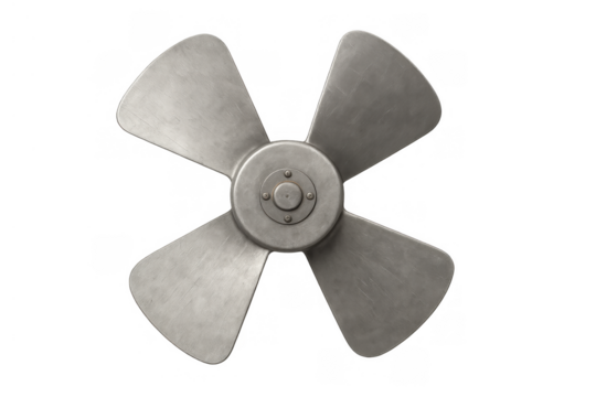 Old metal fan propeller blade displaying vintage industrial machinery ventilation part for cooling system on transparent background