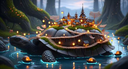 Turtle statue on the roof of temple