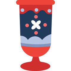 Decorative Red And Blue Chalice With White Flower Motif And Red Base Against Transparent Background