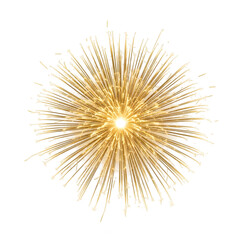 Obraz premium Single golden firework burst on an isolated transparent or white background. PNG