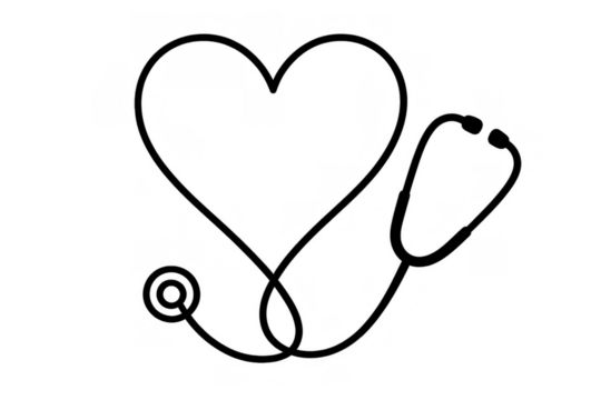 Stethoscope forming a heart shape, symbolizing medical care, health, cardiology, and love for medicine, transparent background
