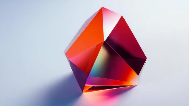 Geometric Prism of Light: A radiant, multi-faceted prism, its surfaces reflecting an array of vibrant hues. The crystal formation cast a dramatic shadow.