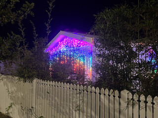 Christmas decoration lights on home roof