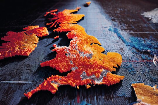 Digital collage highlights extreme uk climate changes. Rainfall