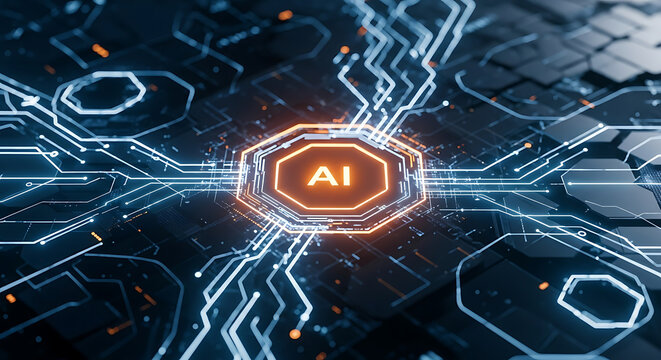 AI Circuit Board Artificial Intelligence Neural Network Connection Futuristic Technology - Powered by Adobe