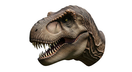 Detailed realistic Tyrannosaurus Rex head with sharp teeth and textured scales, isolated on a white or transparent background, cutout, PNG