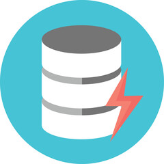 Database Cylinder Symbol With Red Lightning Bolt Icon On Cyan Circle Background Minimalist Digital Art Graphic Design Element No Text No People