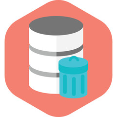 Database Icon with Trash Can on Pink Hexagon Background Clean Data Management Concept