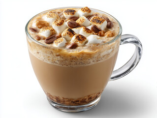 Obraz premium Coffee drink topped with toasted marshmallows hot