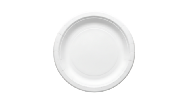 White Paper Plate with Embossed Rim and Concentric Circles, isolated on a white or transparent background, cutout, PNG - Powered by Adobe