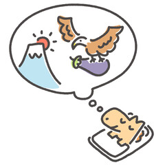 一富士二鷹三茄子　縁起のいい初夢を見るかわいい馬　吹き出し